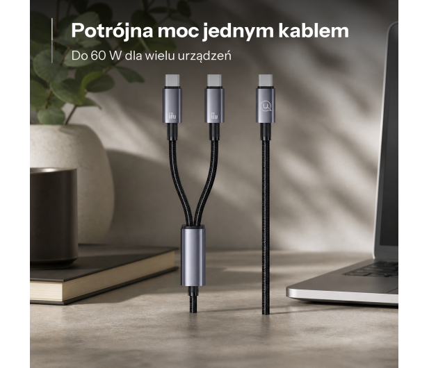 USAMS Kabel 2w1 2xUSB-C 72W 1,2m Aluminum - 1569153 - zdjęcie 2
